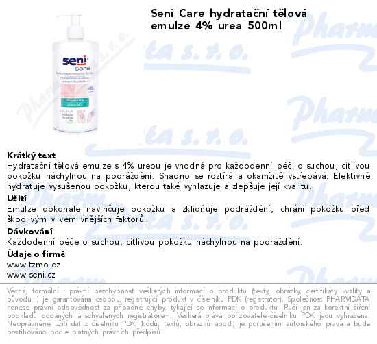 Seni Care hydrataÄŤnĂ­ tÄ›lovĂˇ emulze 4% urea 500ml