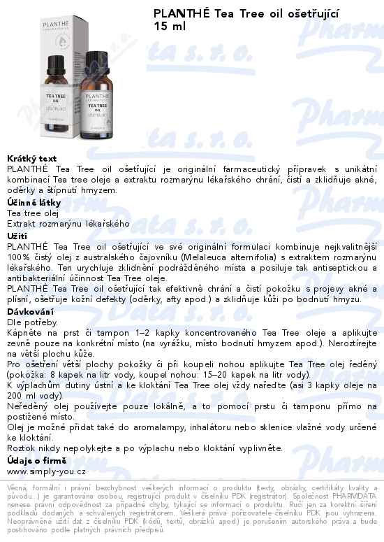 PLANTHĂ‰ Tea Tree oil oĹˇetĹ™ujĂ­cĂ­ 15 ml