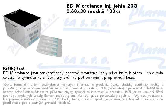 BD Microlance Inj. jehla 23G 0.60x30 modrĂˇ 100ks