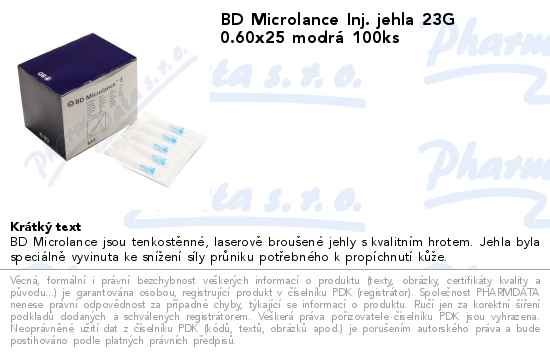 BD Microlance Inj. jehla 23G 0.60x25 modrĂˇ 100ks