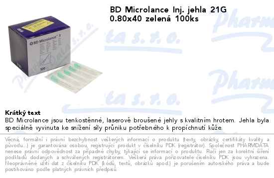 BD Microlance Inj. jehla 21G 0.80x40 zelenĂˇ 100ks