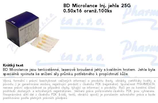 BD Microlance Inj. jehla 25G 0.50x16 oranĹľ.100ks