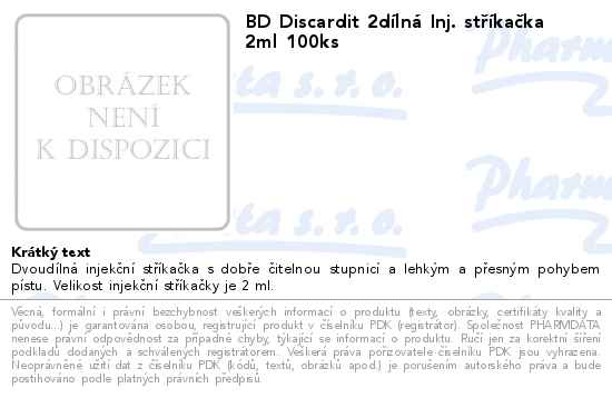BD Discardit 2dĂ­lnĂˇ Inj. stĹ™Ă­kaÄŤka 2ml 100ks