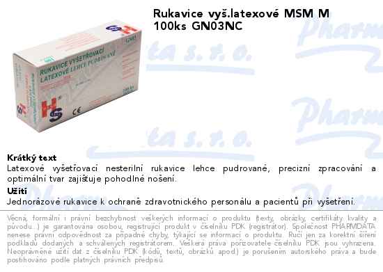 Rukavice vyĹˇ.latexovĂ© MSM M 100ks GN03NC