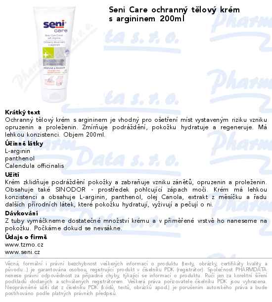 Seni Care ochrannĂ˝ tÄ›lovĂ˝ krĂ©m s argininem 200ml