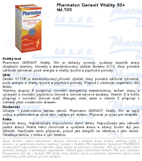 Pharmaton Geriavit Vitality 50+ tbl.100