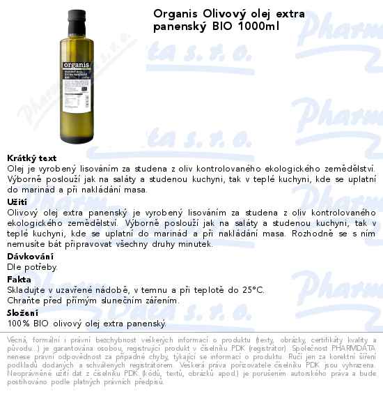 Organis OlivovĂ˝ olej extra panenskĂ˝ BIO 1000ml