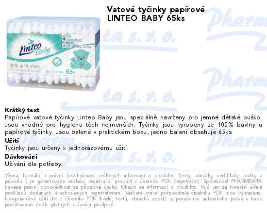 VatovĂ© tyÄŤinky papĂ­rovĂ© LINTEO BABY 65ks