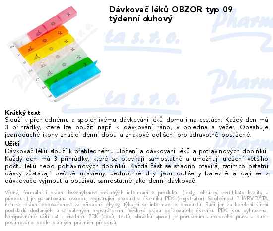 DĂˇvkovaÄŤ lĂ©kĹŻ OBZOR typ 09 tĂ˝dennĂ­ duhovĂ˝