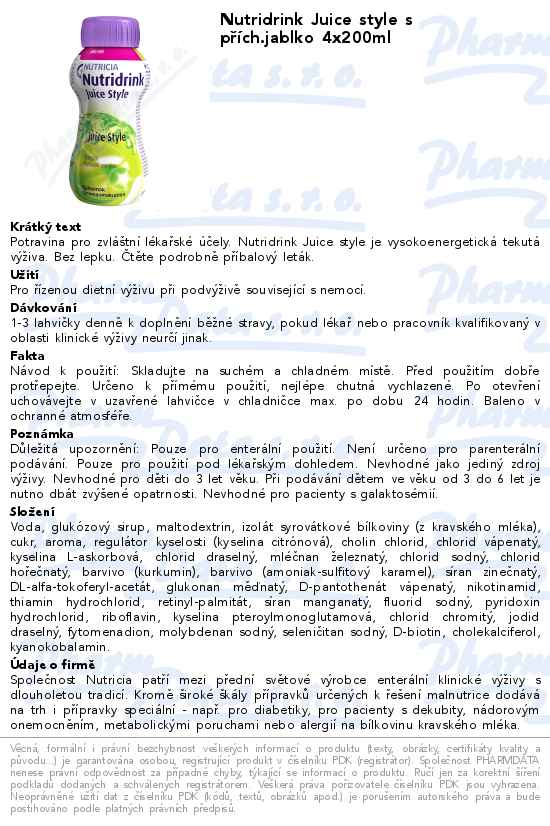 Nutridrink Juice style s pĹ™Ă­ch.jablko 4x200ml