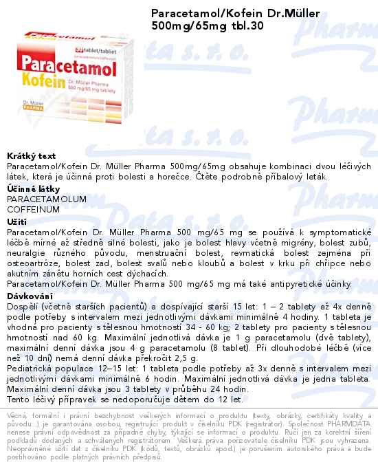 Paracetamol/Kofein Dr.MĂĽller 500mg/65mg tbl.30