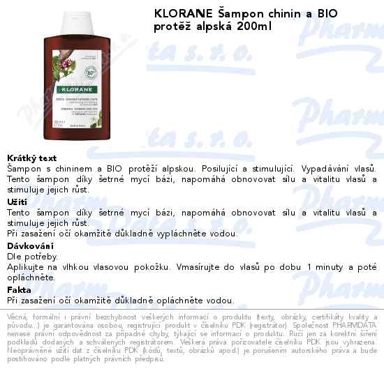 KLORANE Ĺ ampon chinin a BIO protÄ›Ĺľ alpskĂˇ 200ml