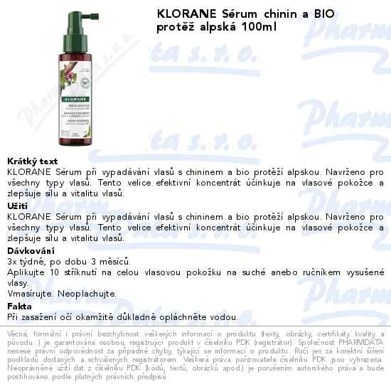 KLORANE SĂ©rum chinin a BIO protÄ›Ĺľ alpskĂˇ 100ml