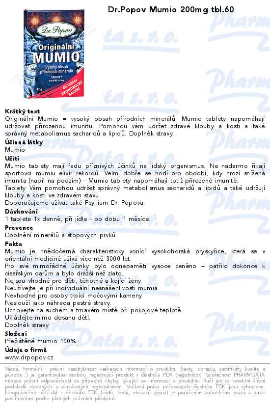 Dr.Popov Mumio 200mg tbl.60