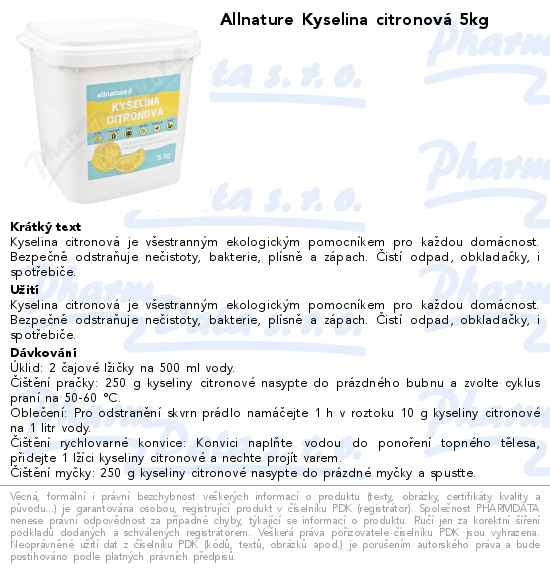 Allnature Kyselina citronovĂˇ 5kg