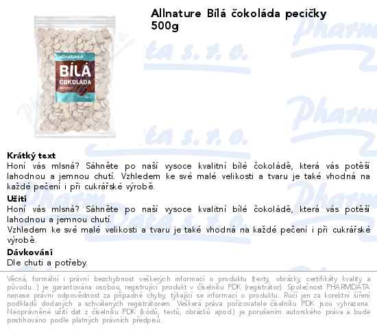 Allnature BĂ­lĂˇ ÄŤokolĂˇda peciÄŤky 500g