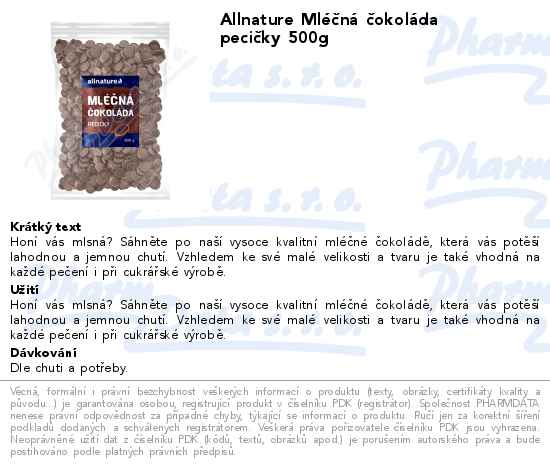 Allnature MlĂ©ÄŤnĂˇ ÄŤokolĂˇda peciÄŤky 500g