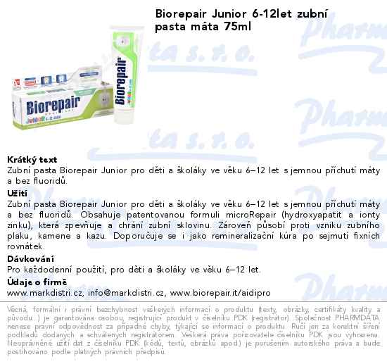 Biorepair Junior 6-12let zubnĂ­ pasta mĂˇta 75ml