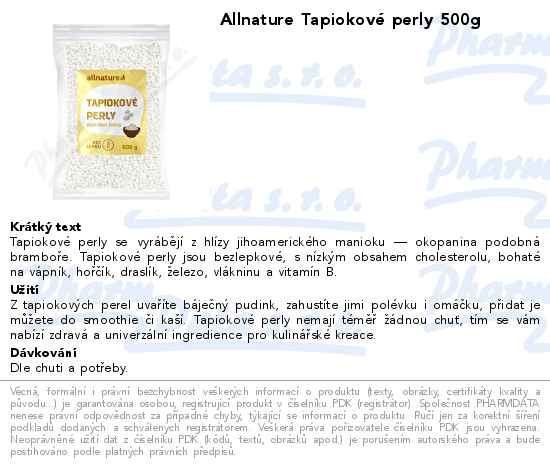 Allnature TapiokovĂ© perly 500g