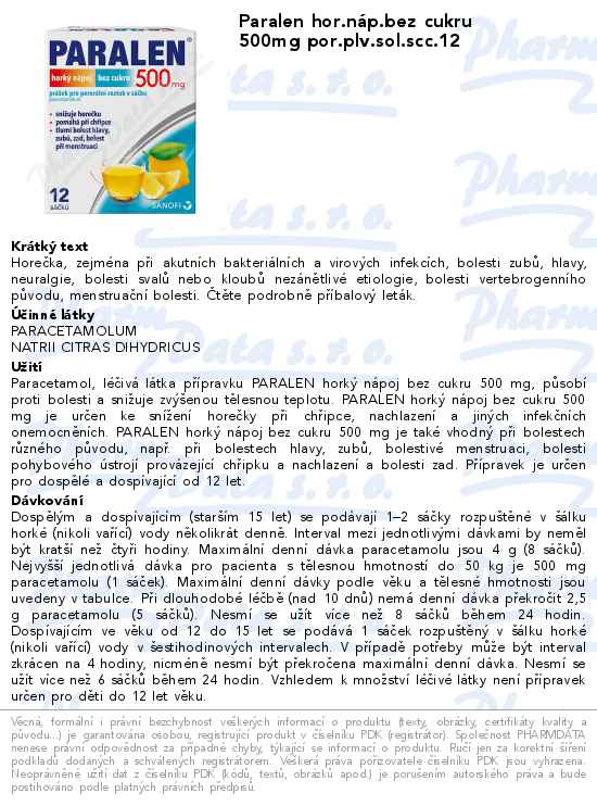 Paralen hor.nĂˇp.bez cukru 500mg por.plv.sol.scc.12