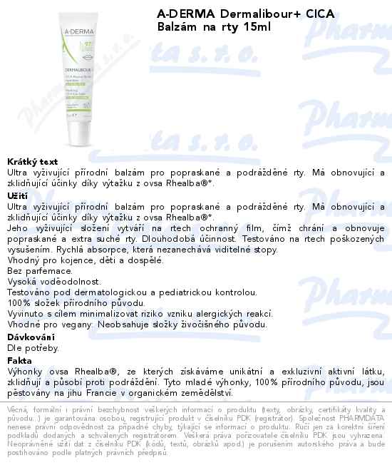 A-DERMA Dermalibour+ CICA BalzĂˇm na rty 15ml