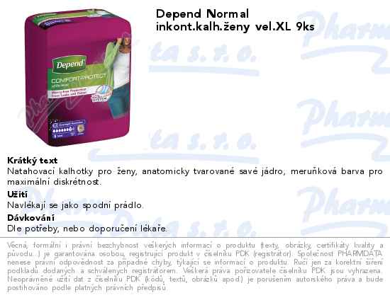 Depend Normal inkont.kalh.Ĺľeny vel.XL 9ks