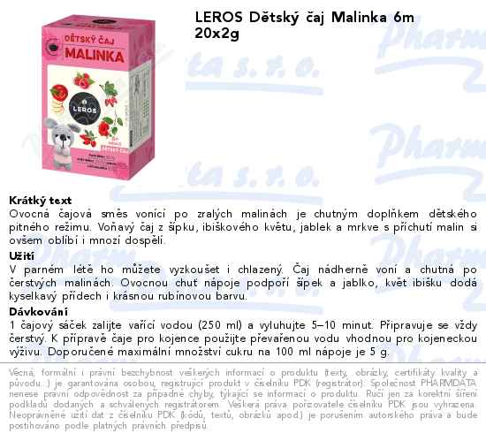 LEROS DÄ›tskĂ˝ ÄŤaj Malinka 6m 20x2g