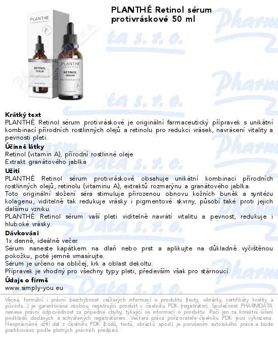 PLANTHĂ‰ Retinol sĂ©rum protivrĂˇskovĂ© 50 ml