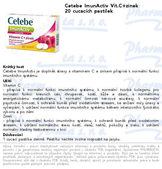 Cetebe ImunActiv Vit.C+zinek 20 cucacĂ­ch pastilek