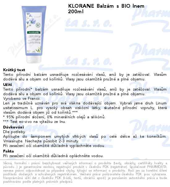 KLORANE BalzĂˇm s BIO lnem 200ml