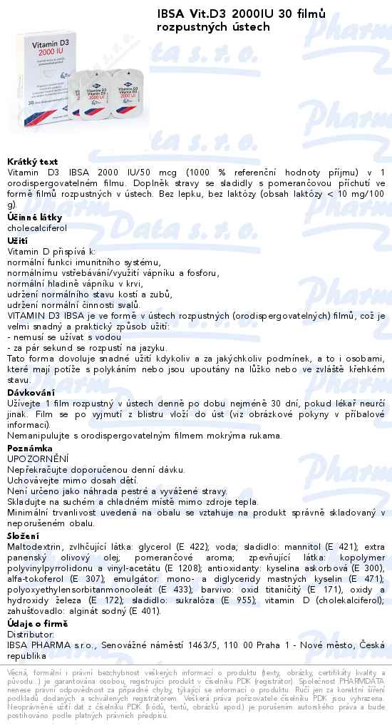 IBSA Vit.D3 2000IU 30 filmĹŻ rozpustnĂ˝ch Ăşstech
