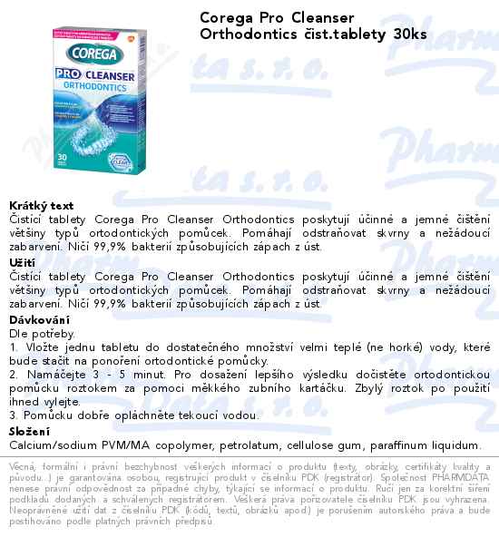 Corega Pro Cleanser Orthodontics ÄŤist.tablety 30ks