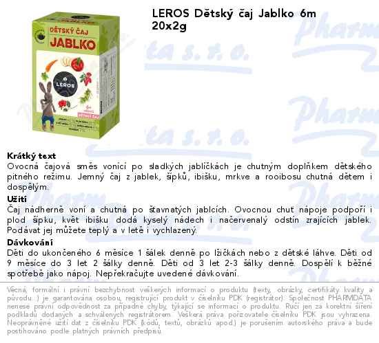 LEROS DÄ›tskĂ˝ ÄŤaj Jablko 6m 20x2g
