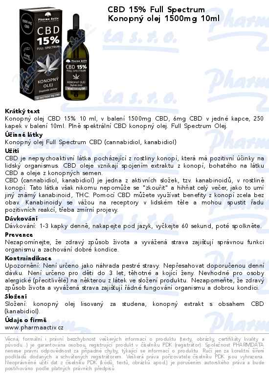 CBD 15% Full Spectrum KonopnĂ˝ olej 1500mg 10ml