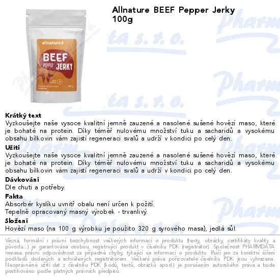 Allnature BEEF Pepper Jerky 100g