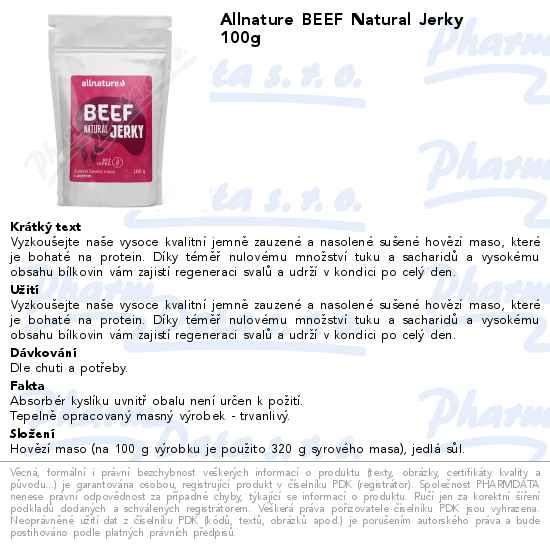 Allnature BEEF Natural Jerky 100g