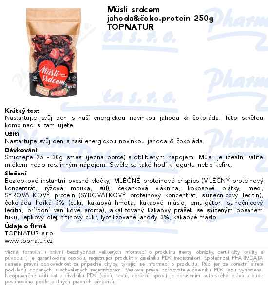 MĂĽsli srdcem jahoda&ÄŤoko.protein 250g TOPNATUR