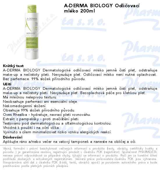 A-DERMA BIOLOGY OdliÄŤovacĂ­ mlĂ©ko 200ml