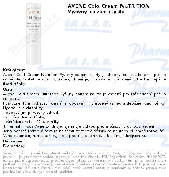 AVENE Cold Cream NUTRITION VĂ˝ĹľivnĂ˝ balzĂˇm rty 4g