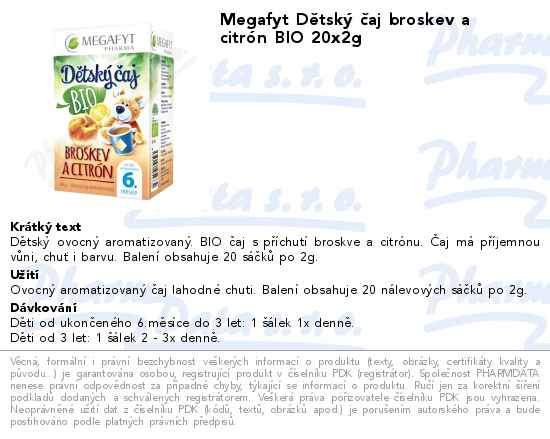 Megafyt DÄ›tskĂ˝ ÄŤaj broskev a citrĂłn BIO 20x2g