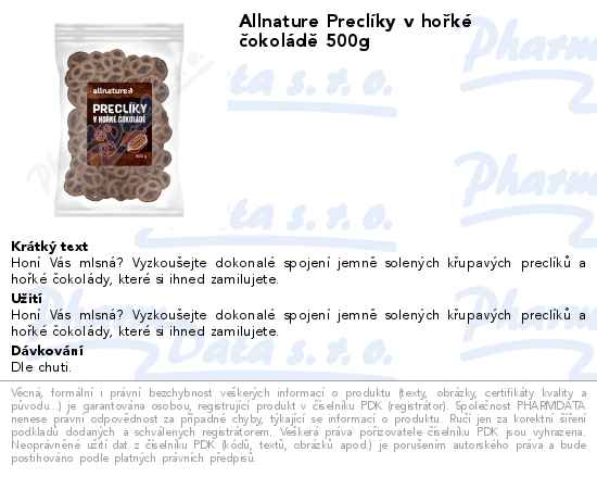 Allnature PreclĂ­ky v hoĹ™kĂ© ÄŤokolĂˇdÄ› 500g