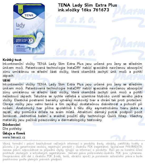 TENA Lady Slim Extra Plus ink.vloĹľky 16ks 761673