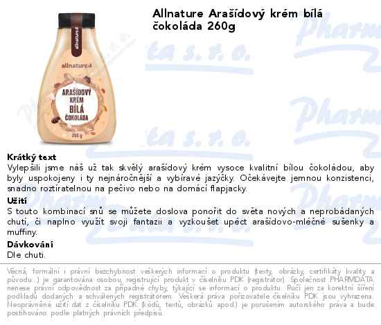 Allnature AraĹˇĂ­dovĂ˝ krĂ©m bĂ­lĂˇ ÄŤokolĂˇda 260g