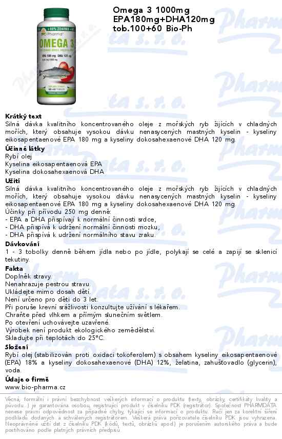 Omega 3 1000mg EPA180mg+DHA120mg tob.100+60 Bio-Ph