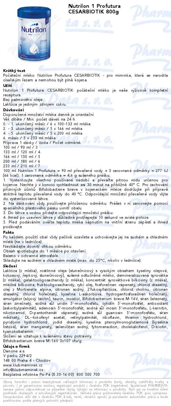 Nutrilon 1 Profutura CESARBIOTIK 800g
