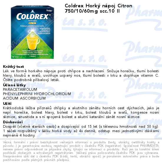 Coldrex HorkĂ˝ nĂˇpoj Citron 750/10/60mg scc.10 II
