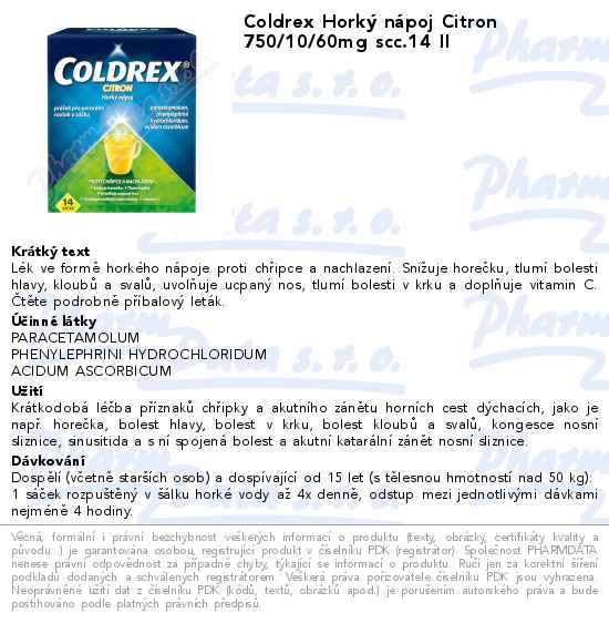 Coldrex HorkĂ˝ nĂˇpoj Citron 750/10/60mg scc.14 II