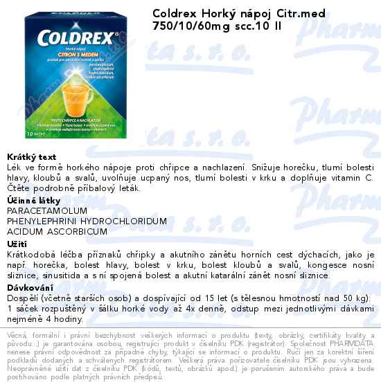Coldrex HorkĂ˝ nĂˇpoj Citr.med 750/10/60mg scc.10 II
