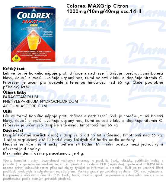 Coldrex MAXGrip Citron 1000mg/10mg/40mg scc.14 II
