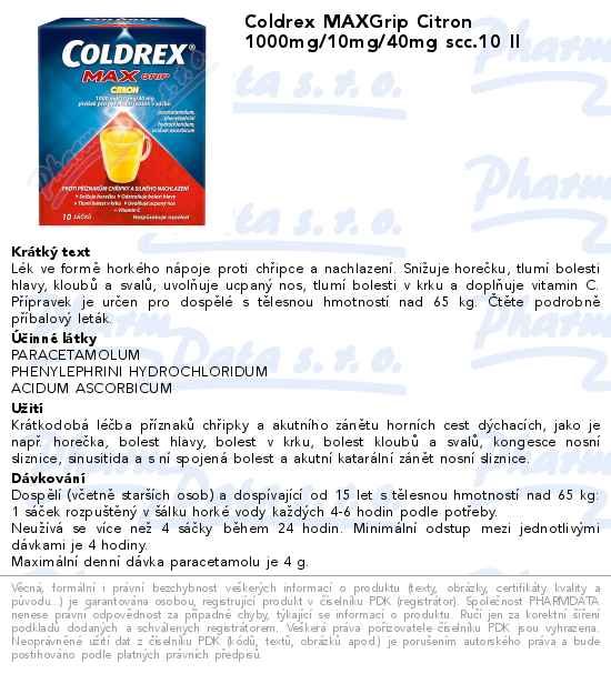 Coldrex MAXGrip Citron 1000mg/10mg/40mg scc.10 II